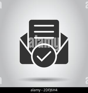 Enveloppe avec l'icône document confirmé dans le style. Vérifier vector illustration sur fond blanc isolé. Recevoir concept d'entreprise. Illustration de Vecteur