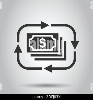 Icône d'augmentation du taux de revenu en style plat. Illustration du vecteur de performance Finance sur fond blanc isolé. Pièce de monnaie avec flèche de croissance concept d'affaires Illustration de Vecteur