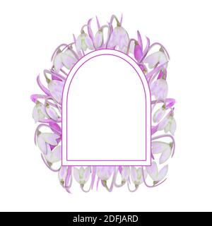 Cadre romantique avec gouttes de neige sur le bord extérieur sur un fond blanc isolé. Illustration aquarelle dans des tons lilas Banque D'Images