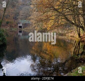 Bateau maison en automne Banque D'Images