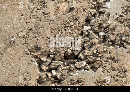 Erreur de verser du ciment et du béton. Nids d'abeilles dans le béton - en raison d'une mauvaise consolidation Banque D'Images