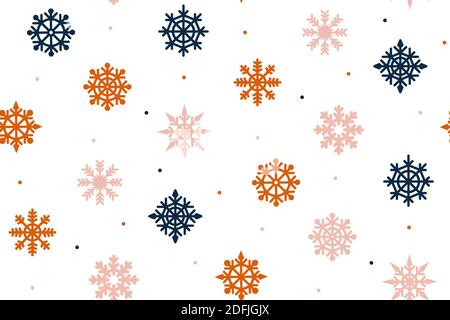 Texture de Noël avec flocons de neige rouges et bleus sur fond blanc. Motif nouvel an sans coutures. Éléments décoratifs de la nouvelle année pour le motif de Noël. W Illustration de Vecteur