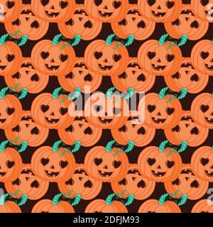 Motif sans coutures Halloween avec citrouille. Motifs vectoriels colorés en style déplié. Illustration de Vecteur