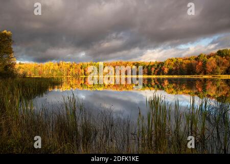 Lever de soleil en automne sur le lac Doe près de Munising, Michigan Banque D'Images