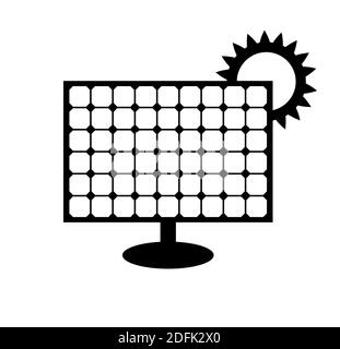 Icône de panneau solaire isolée sur fond blanc. Symbole vectoriel de la source d'énergie alternative. Pictogramme noir avec ressource d'énergie renouvelable avec soleil. ECO Illustration de Vecteur