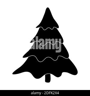 Silhouette d'arbre de Noël. Illustration vectorielle isolée sur fond blanc. Sapin vide noir pour votre conception. Dessin de pin simple vierge. Décembre Illustration de Vecteur