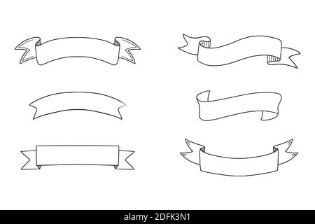 Rubans dessinés à la main. Ensemble d'éléments de dessin vectoriel pour cartes de vœux, bannières et invitations. Illustration de Vecteur