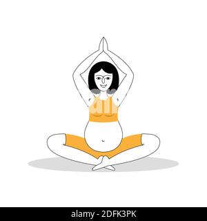 Une jeune belle femme enceinte médite sur le sol. Illustration vectorielle dessinée à la main de femmes enceintes pratiquant le yoga. Illustration de Vecteur