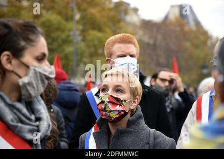 Député français du parti de gauche la France Insoumise (LFI) Adrien Quatennens. À l'occasion de la Journée internationale pour l'élimination de la violence à l'égard des femmes, des dizaines de personnes se sont rassemblées sur la place de la République, à Paris, en France, le 25 novembre 2020. Photo de Patrice Pierrot/avenir Pictures/ABACAPRESS.COM Banque D'Images