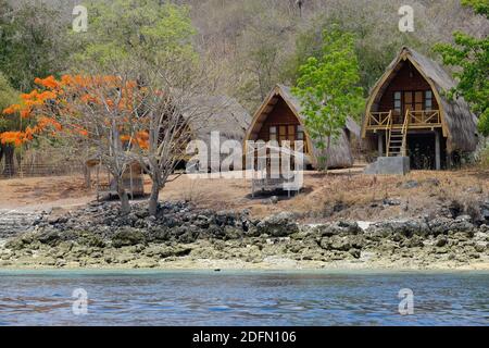 Indonesia Alor - magnifique littoral avec des maisons traditionnelles sur Nuhakepa Île Banque D'Images