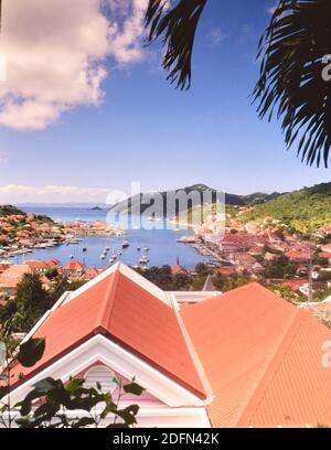 Années 1990 à Saint-Barthélemy – vue depuis la salle à manger de l'hôtel Carl Gustav Banque D'Images