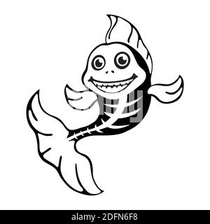 Squelette de poisson mignon. Modèle Halloween pour impression, motif. Illustration de Vecteur