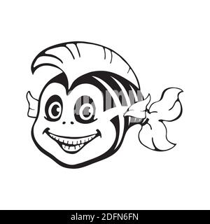 Squelette de poisson mignon. Modèle Halloween pour impression, motif. Illustration de Vecteur