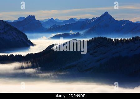 Mattstock et Speer, vue de Kronberg, Alpes suisses centrales, Suisse centrale, Suisse Banque D'Images