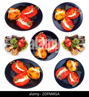 ensemble de plats de poivrons grillés et cuits isolés sur fond blanc Banque D'Images