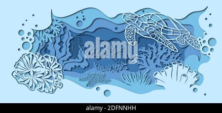 Modèle pour faire une lampe ou une carte postale. image vectorielle et traceur de découpe laser pour l'impression. faune avec les animaux marins Illustration de Vecteur