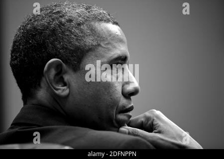 WASHINGTON DC, États-Unis - 28 janvier 2013 - Portrait du président américain Barack Obama assiste à une réunion dans la salle Roosevelt de la Maison Blanche, le 28 janvier 2013 Banque D'Images