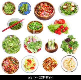 ensemble de salades de légumes isolées sur fond blanc Banque D'Images