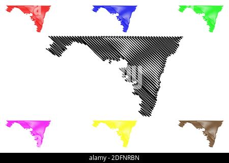Comté de Washington, Maryland (comté des États-Unis, États-Unis d'Amérique, États-Unis, États-Unis, États-Unis) carte illustration vectorielle, scribble esquisse carte de Washington Illustration de Vecteur