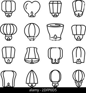 Ensemble d'icônes de lanterne flottante. Ensemble de contours d'icônes vectorielles de lanternes flottantes pour la création de sites Web isolés sur fond blanc Illustration de Vecteur