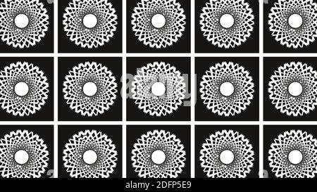 Noir et blanc, forme ronde, icônes florales, illustrations vectorielles. Illustration de Vecteur