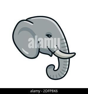Tête d'éléphant de dessin animé. Dessin main de la face de l'éléphant sur le profil, illustration de clip art vectoriel. Illustration de Vecteur