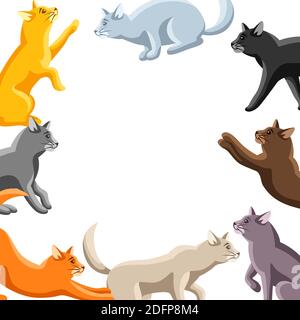 Arrière-plan avec des chats stylisés dans diverses poses. Illustration de Vecteur