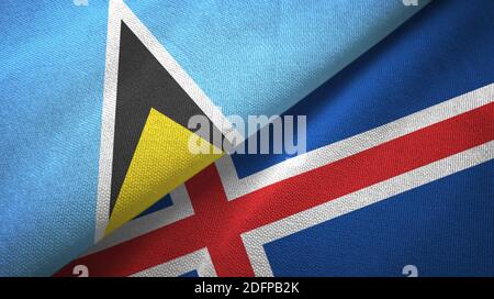 Sainte-Lucie et Islande deux drapeaux tissu textile, texture textile Banque D'Images