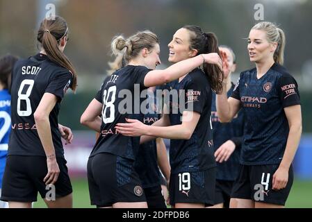 Liverpool, Royaume-Uni. 06e décembre 2020. Ellen White de Manchester City (18) célèbre avec ses coéquipiers après avoir obtenu le premier but de ses équipes. Barclays Women's super League match, Everton Women contre Manchester City Women au Walton Hall Park à Liverpool le dimanche 6 décembre 2020. Cette image ne peut être utilisée qu'à des fins éditoriales. Utilisation éditoriale uniquement, licence requise pour une utilisation commerciale. Aucune utilisation dans les Paris, les jeux ou les publications d'un seul club/ligue/joueur.pic par Chris Stading/Andrew Orchard sports Photography/Alamy Live News crédit: Andrew Orchard sports Photography/Alamy Live News Banque D'Images