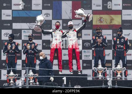 Monza, Italie. 06e décembre 2020. OGIER Sebastien (FRA), Toyota Yaris WRC, Toyota Gazoo Racing WRT, INGRASSIA Julien (FRA), Toyota Yaris WRC, Toyota Gazoo WRT, Dani SORDO (ESP), Carlos DEL BARRIO (ESP), Hyundai i20 coupé WRC, Hyundai Shell MOBIS WRT, BIS, NAK Ott (ESP), Hyundai coupé, Hyundai Shell WART, Martin WAREST, Hyundai coupé, portrait WAR, Hyundai coupé, Hyundai 2020 champions du monde, lors du Rallye 2020 ACI Monza, 7e tour du Championnat WRC 2020 de la FIA du 3 au 8 décembre 2020 à Monza, Brianza en Italie - photo Gregory Lenmand / DPPI / LM crédit: Gruppo Editoriale LiveMedia/Alay Banque D'Images