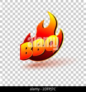 Texte barbecue avec flammes. Conception d'étiquettes, de logos ou de bannières pour le restaurant sur fond transparent. Illustration de Vecteur