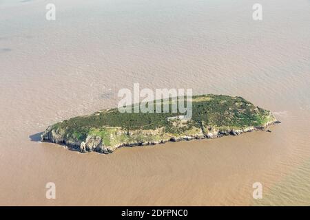 Steep Holm Island depuis les airs, pays de Galles, Royaume-Uni Banque D'Images