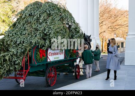 Washington, États-Unis d'Amérique. 23 novembre 2020. La première dame Melania Trump reçoit l'arbre de Noël de la Maison-Blanche le lundi 23 novembre 2020, au Portico nord de la Maison-Blanche. People: First Lady Melania Trump Credit: Storms Media Group/Alamy Live News Banque D'Images