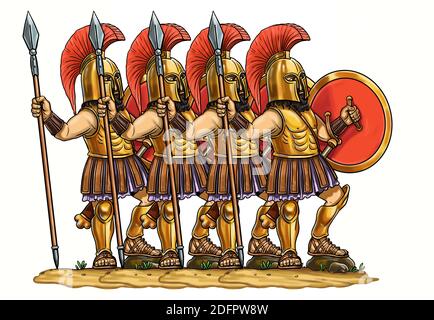 Hoplite grecque avec lance pour colorier. Modèle pour les enfants. Banque D'Images