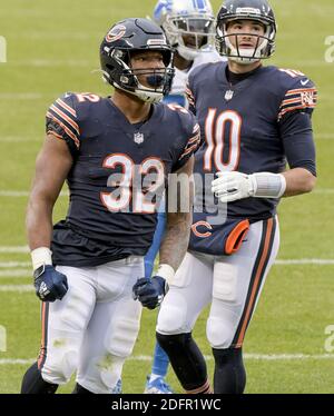 Chicago, États-Unis. 06e décembre 2020. Les Chicago Bears reviennent David Montgomery (32) célèbre son deuxième trimestre contre les Detroit Lions au Soldier Field de Chicago le dimanche 6 décembre 2020. Photo par Mark Black/UPI crédit: UPI/Alay Live News Banque D'Images