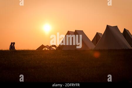 Lever du soleil à Henry Hill sur le champ de bataille national de Manassas. Banque D'Images