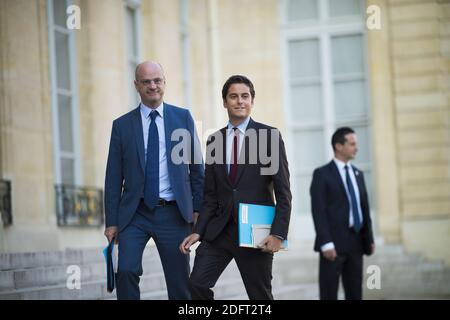 Jean Michel Blanquer et Gabriel Attal arrivent à l'Elysée à Paris le 17 octobre 2018. Photo par ELIOT BLONDT/ABACAPRESS.COM Banque D'Images