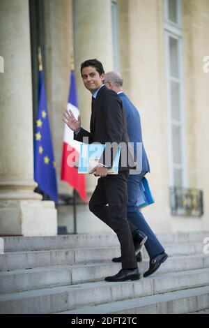 Jean Michel Blanquer et Gabriel Attal arrivent à l'Elysée à Paris le 17 octobre 2018. Photo par ELIOT BLONDT/ABACAPRESS.COM Banque D'Images