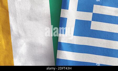 Grèce et Côte d'Ivoire Côte d'Ivoire deux drapeaux tissu textile Rendu 3D Banque D'Images