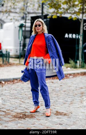 Street style, Mary Lawless Lee arrivée à Akris printemps été 2019 prêt-à-porter spectacle, tenu au Pavillon Ledoyen, à Paris, France, le 30 septembre 2018. Photo de Marie-Paola Bertrand-Hillion/ABACAPRESS.COM Banque D'Images
