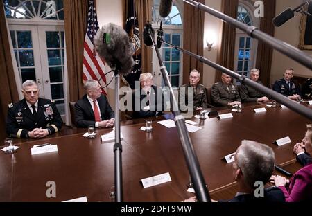 Le président américain Donald Trump reçoit un exposé de hauts dirigeants militaires dans la salle du Cabinet à la Maison Blanche le 23 octobre 2018 à Washington, DC. Photo par Olivier Douliery/ABACAPRESS.COM Banque D'Images