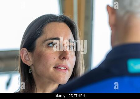 Le sous-ministre français attaché au ministre de la transition écologique et inclusive Brune Poirson sur le PONT AVEN jusqu'au départ de la route du Rhum 2018, le 4 novembre 2018. Photo d'Arnaud Masson/ABACAPRESS.COM Banque D'Images