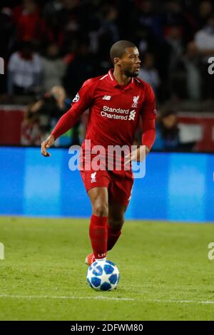 Georginio Wijnaldum de Liverpool lors du match C de l'UEFA Champions League Paris Saint-Germain / Liverpool au Parc des Princes Stadium de Paris, France, le 28 novembre 2018. PSG a gagné 2-1. Photo de Henri Szwarc/ABACAPRESS.COM Banque D'Images