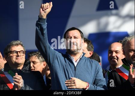 Le chef du parti de droite de la Ligue (Lega), le vice-premier ministre italien et ministre de l'intérieur Matteo Salvini assiste à un rassemblement sur la Piazza del Popolo à Rome, en Italie, le 8 décembre 2018. Photo: Eric Vandeville/ABACAPRESS.COM Banque D'Images