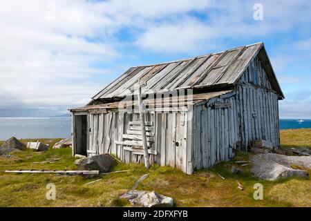 Maison abandonnée, Kolyuchin Island, une fois une importante station de recherche polaire, Mer de Béring, Extrême-Orient russe Banque D'Images