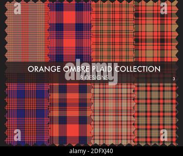 La collection à motif texturé sans coutures ombré orange Plaid comprend un motif 8 nuances adaptées aux textiles de mode et aux motifs Banque D'Images