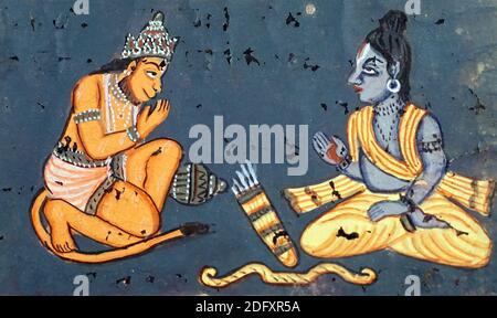 JAIPUR, INDE - OCT 11, 2017 - Des scènes du Ramayana en ancien manuscrit, Jaipur, Rajasthan, Inde Banque D'Images