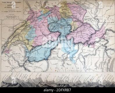 Carte antique des cantons de Suisse à partir de 1869 - Atlas universel et Classique de Géographie, par mm. Droux et CH. Leroy, Editeur: Paris: Librairie Banque D'Images