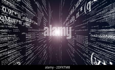 Blocs de code de programme volant dans l'espace virtuel Banque D'Images