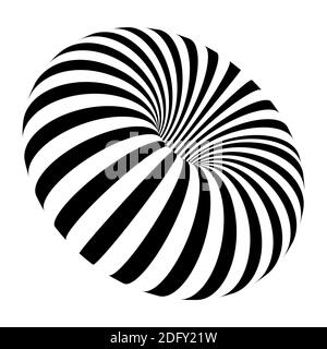 Tore rayé sur fond blanc. Rayures noires sur l'illustration vectorielle de la forme géométrique circulaire moderne. Effet d'illusion graphique optique activé Illustration de Vecteur